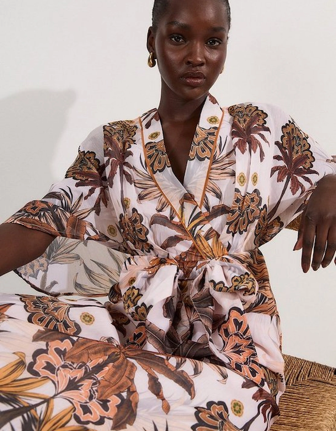 Abstract Print Cotton Kimono Sleeve Woven Maxi Dress, 2 of 1