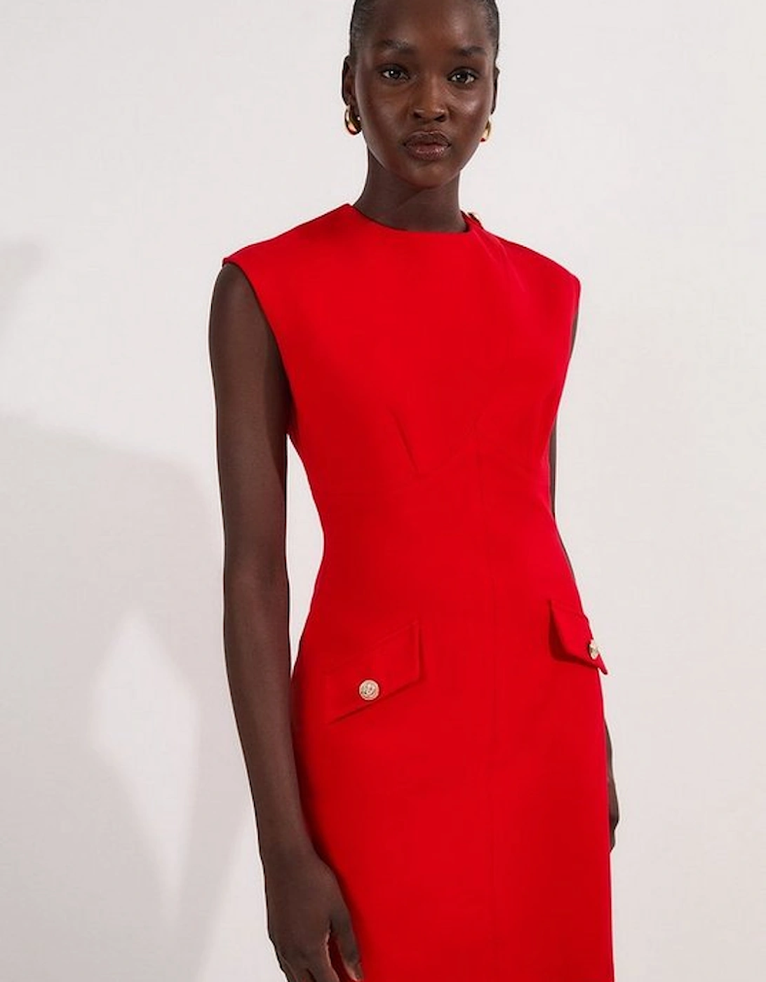 Tall Ponte Structured Mini Dress With Gold Button Detail, 2 of 1