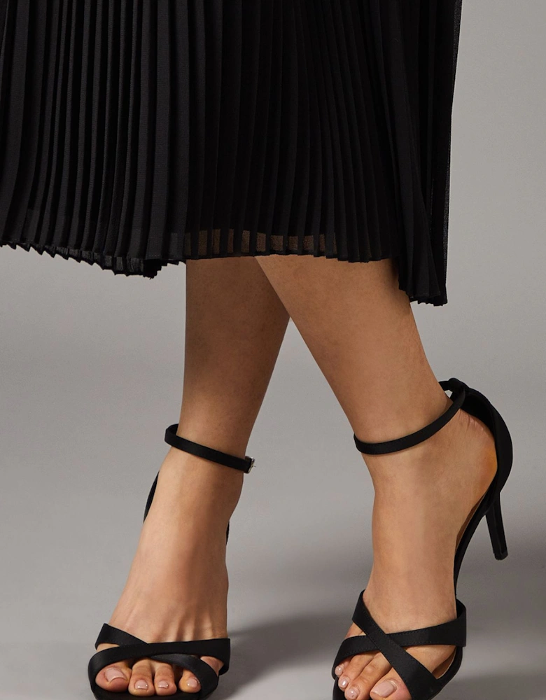 Cadenza Satin Cross Strap High Stiletto Heel Sandals