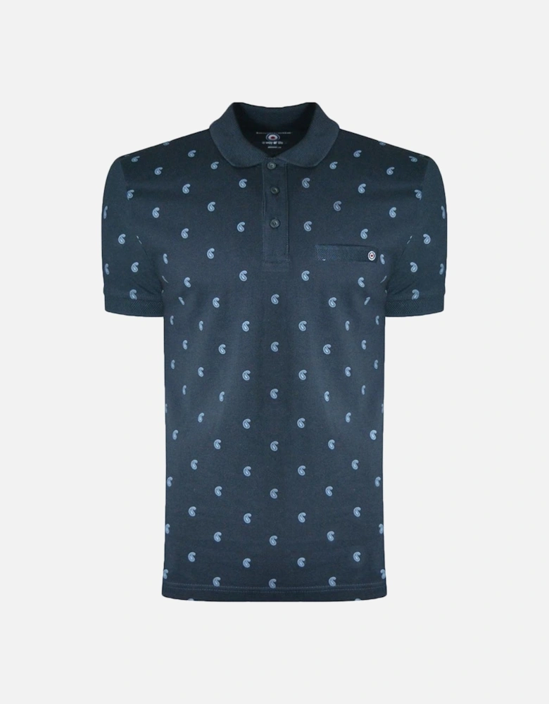 Mens Paisley AOP Cotton Polo Shirt - Navy