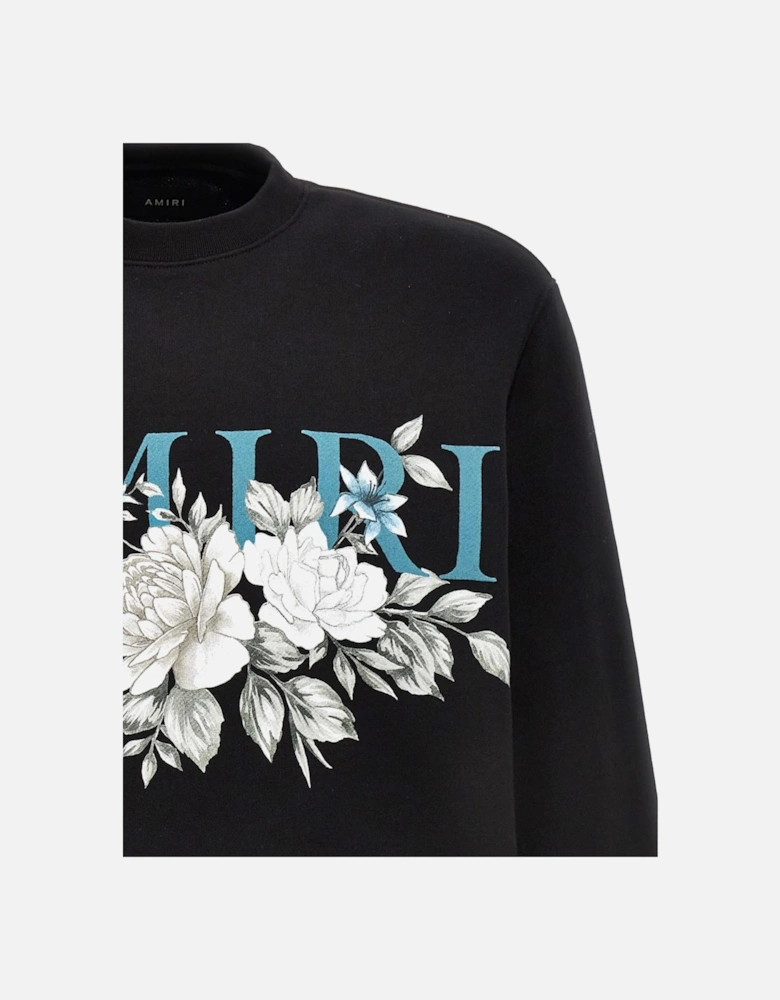 FLORAL CREW NECK SWEATSHIRT BLACK