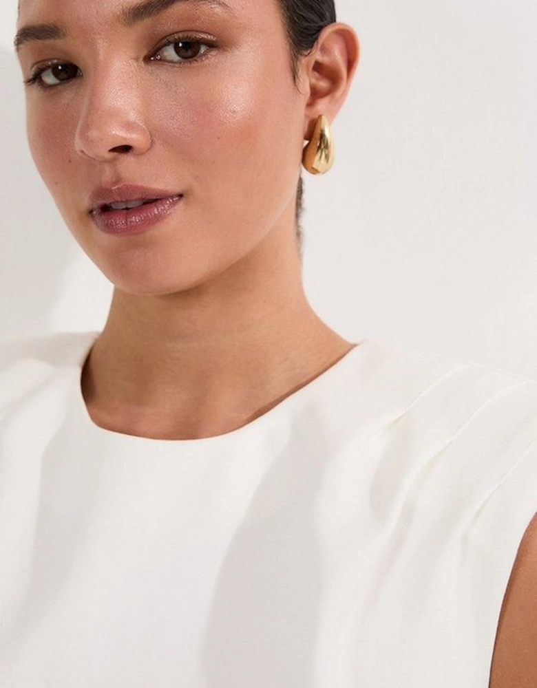 Ponte Ruched Waist Detail Round Neck Top