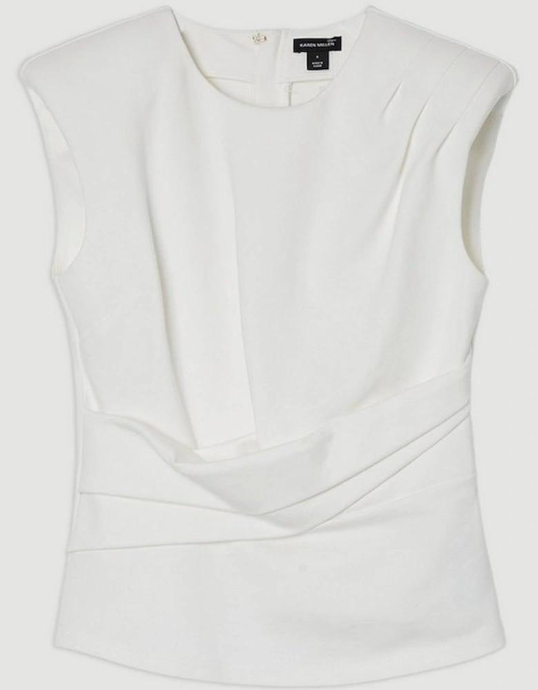 Ponte Ruched Waist Detail Round Neck Top