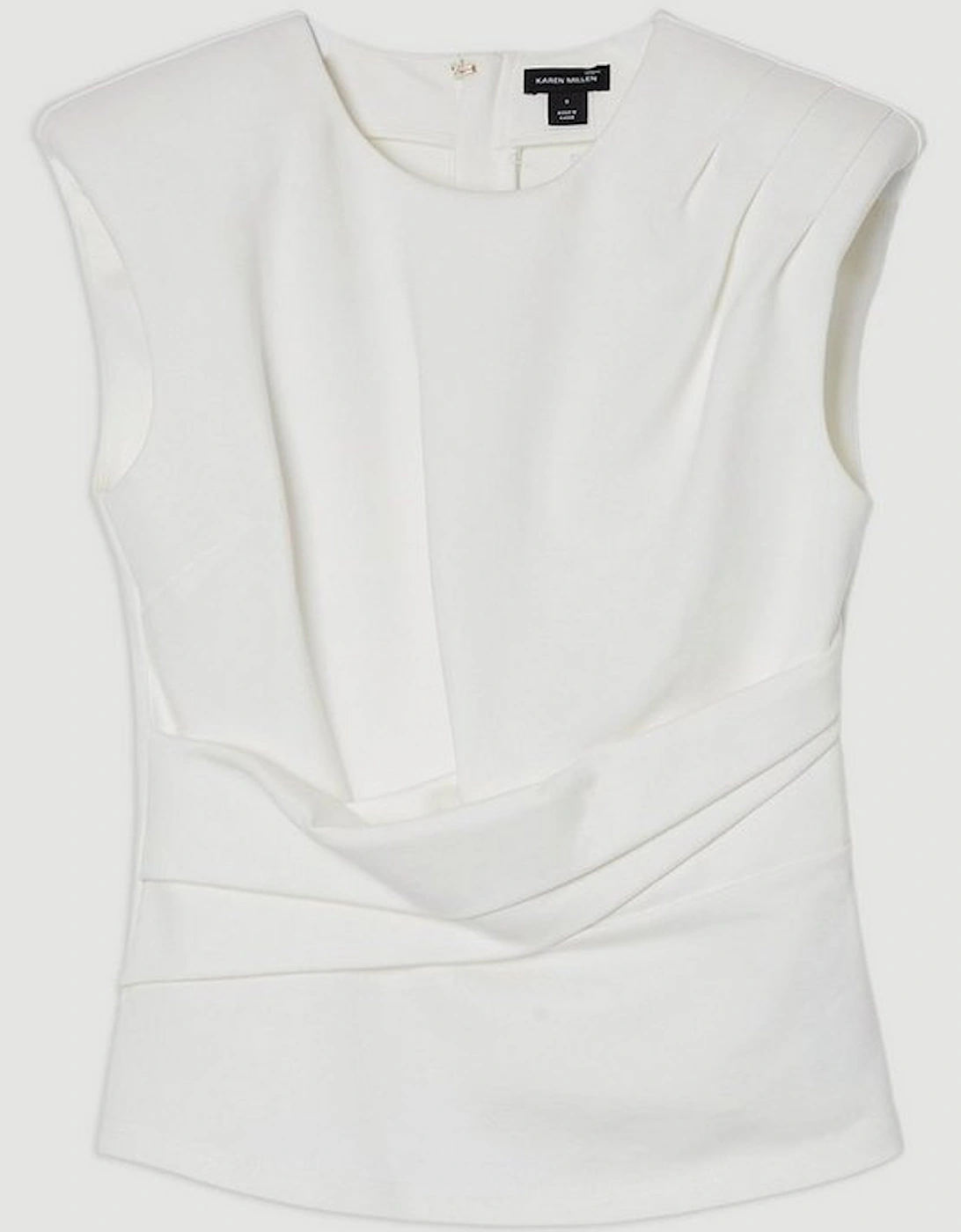 Ponte Ruched Waist Detail Round Neck Top