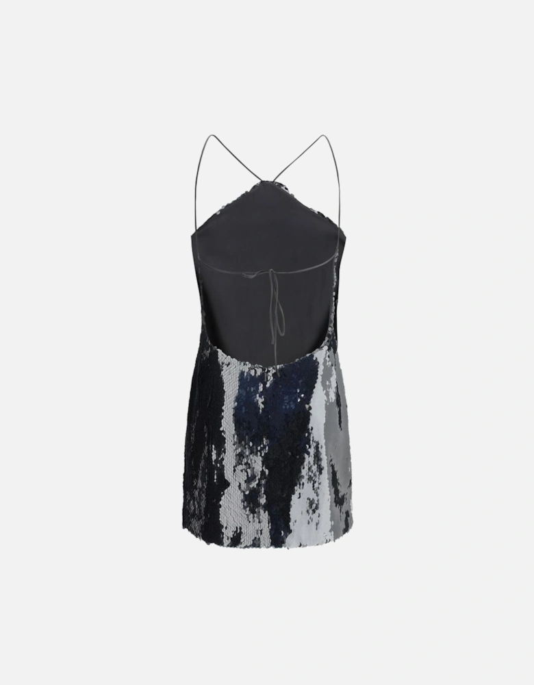 Sequin Mini Dress with 3D Rose and Lace Closure Women - Black Dresses
