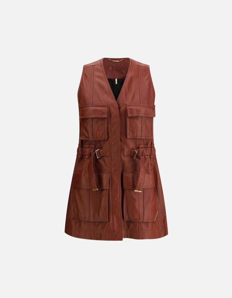 Leather Vest with Tailored Details and Metal Accents Women - Bordeaux