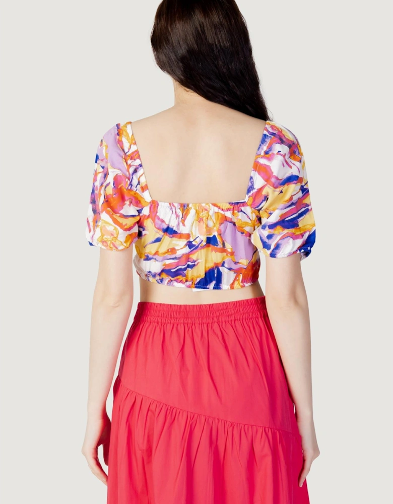 Square Neckline Short Sleeve Top Women - Multicolor