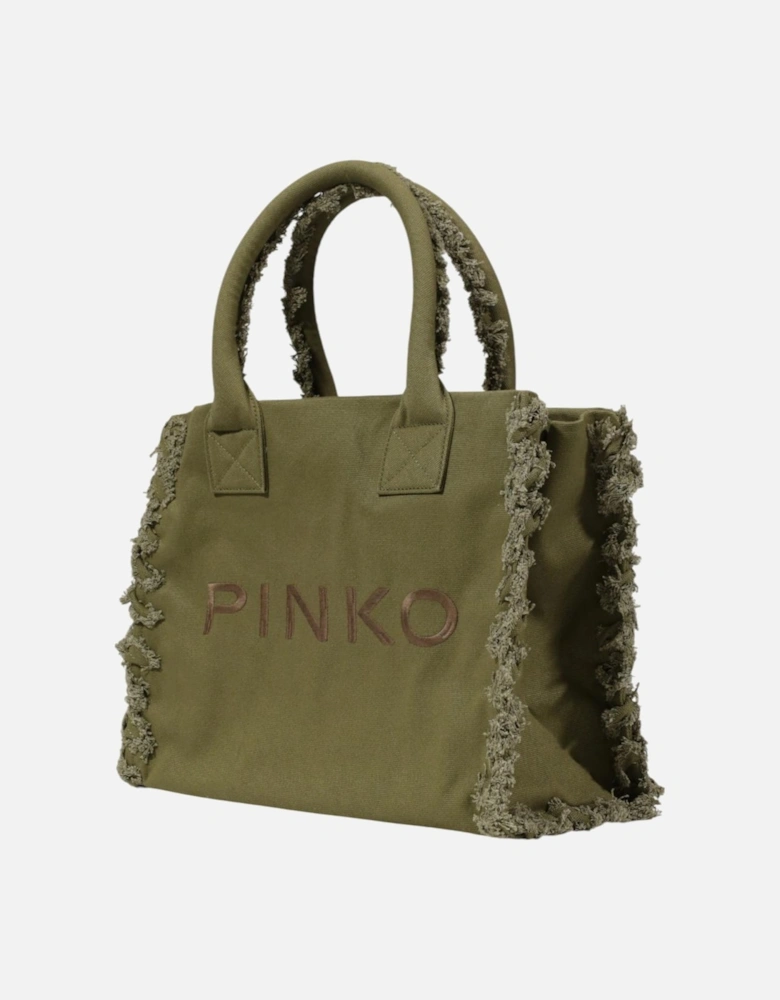Canvas Tote Bag Frayed Detail Women - Green
