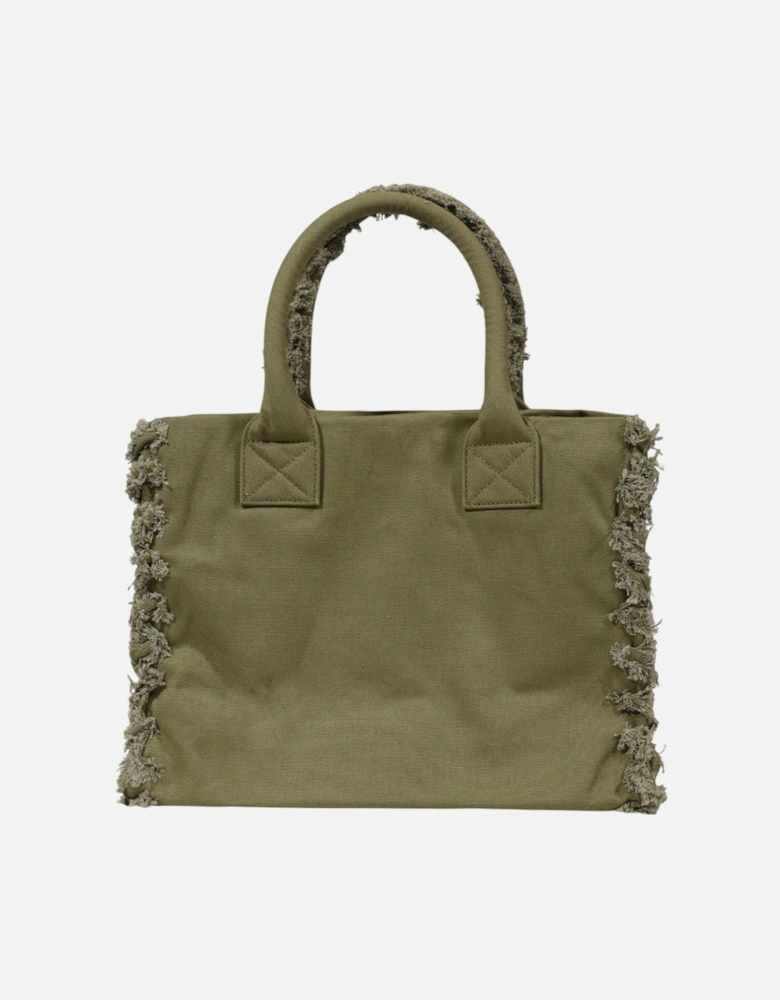 Canvas Tote Bag Frayed Detail Women - Green