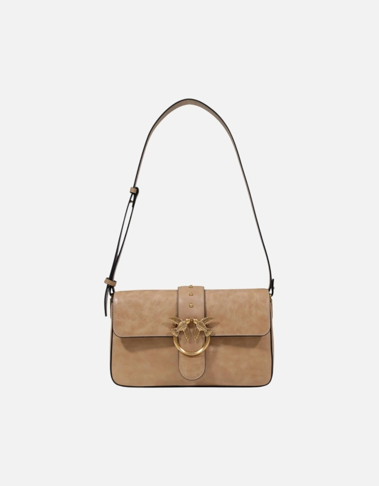 Leather Shoulder Bag with Inside Pockets Women - Beige