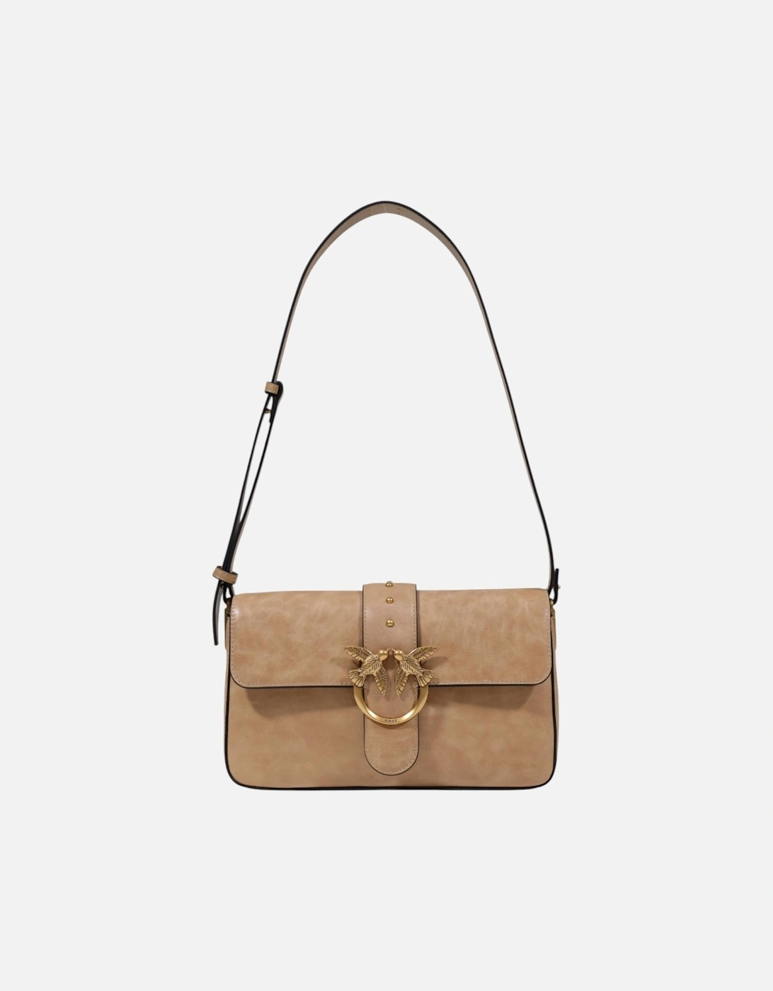 Leather Shoulder Bag with Inside Pockets Women - Beige, 4 of 3