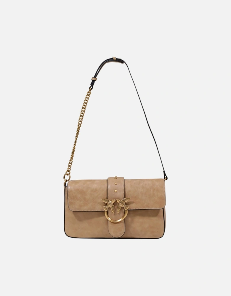 Leather Shoulder Bag with Inside Pockets Women - Beige