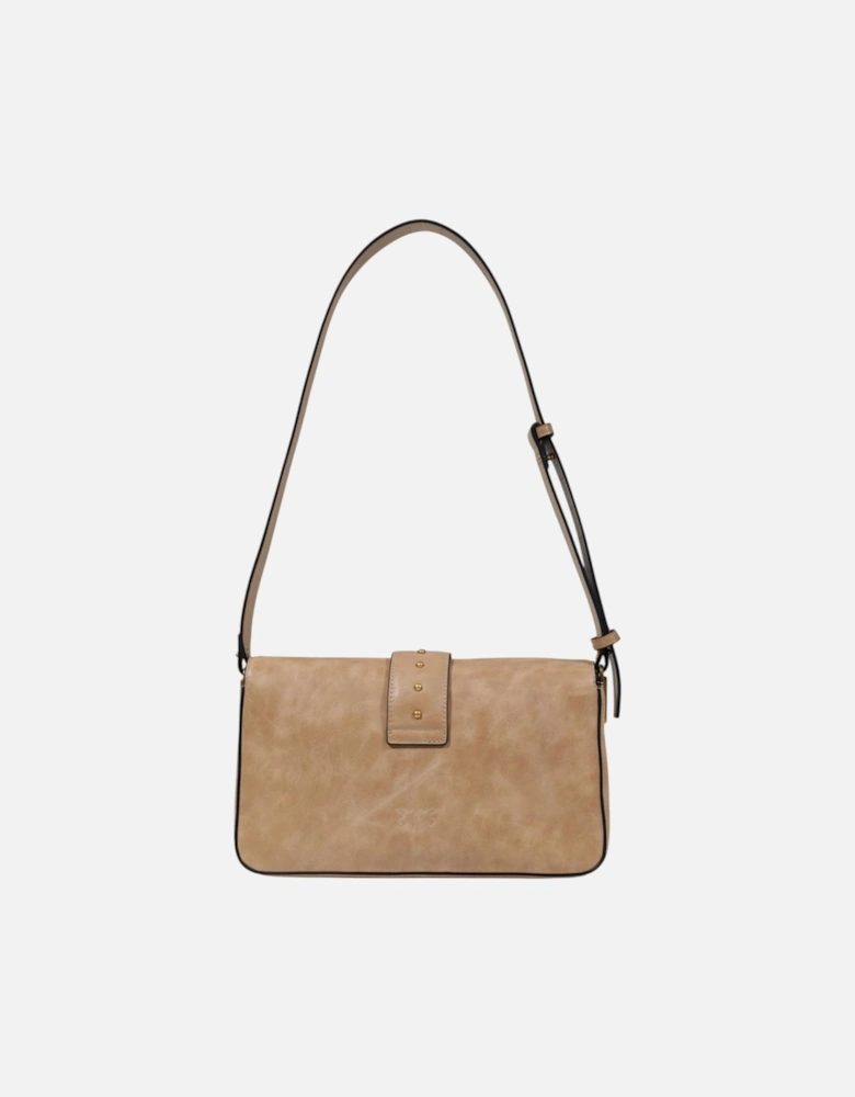 Leather Shoulder Bag with Inside Pockets Women - Beige