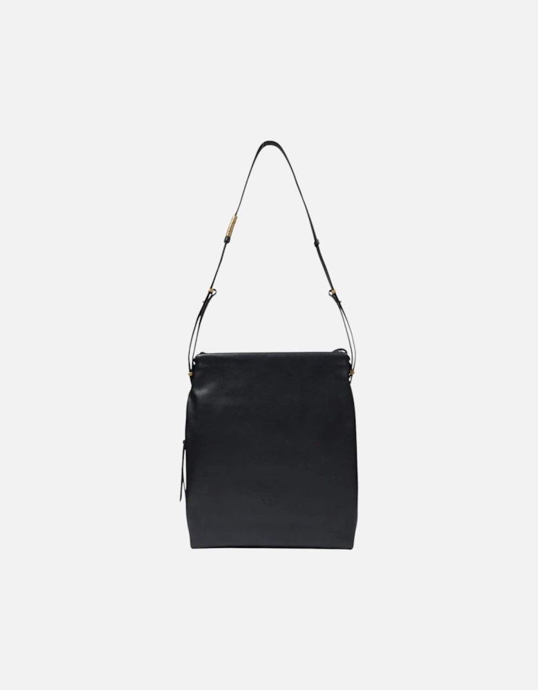 Leather and Cotton Shoulder Bag with Inside Pockets Women - Black
