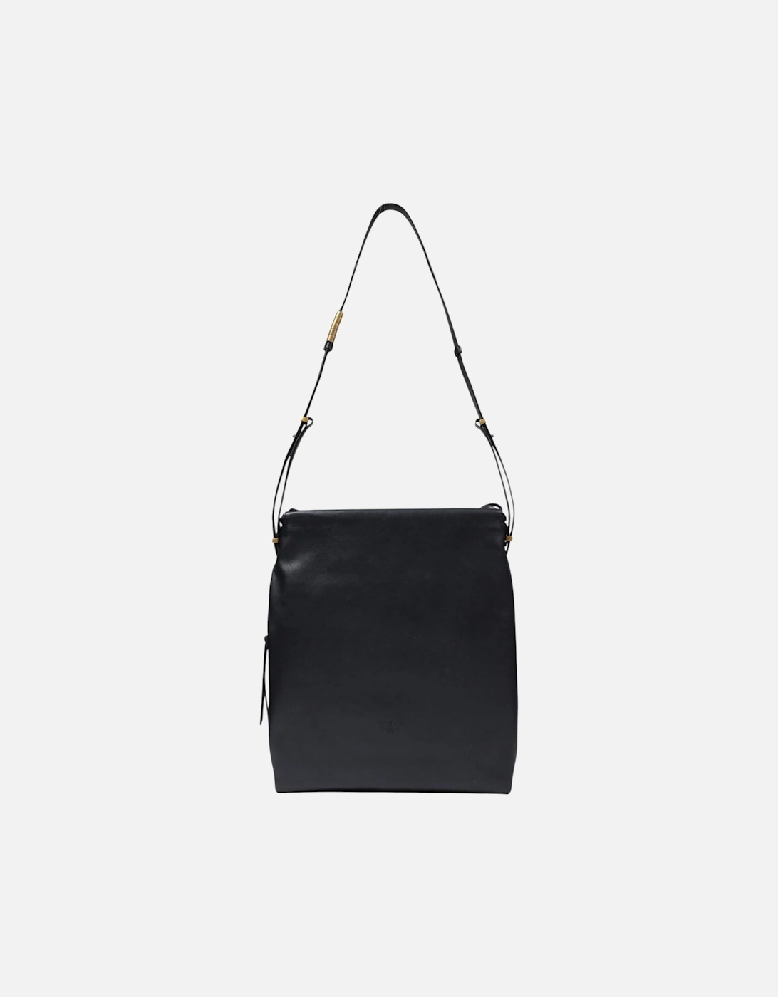 Leather and Cotton Shoulder Bag with Inside Pockets Women - Black