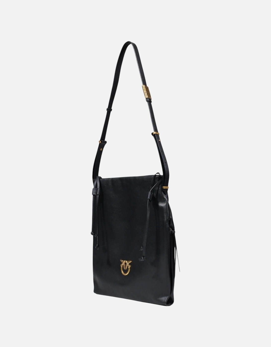 Leather and Cotton Shoulder Bag with Inside Pockets Women - Black