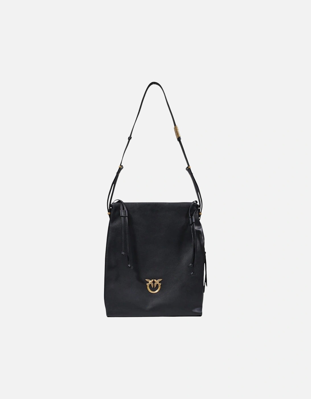 Leather and Cotton Shoulder Bag with Inside Pockets Women - Black, 4 of 3