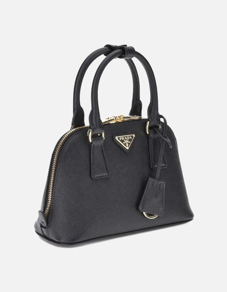 Leather Handbag with Tubular Handles and Top Zip Closure Women - Black
