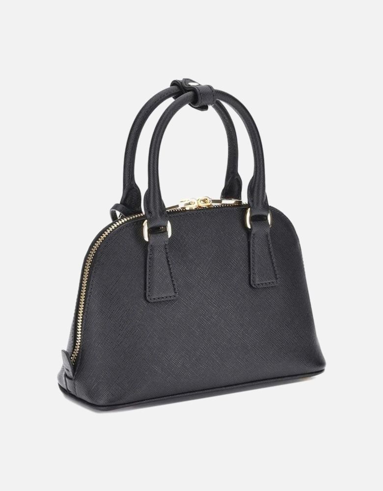 Leather Handbag with Tubular Handles and Top Zip Closure Women - Black