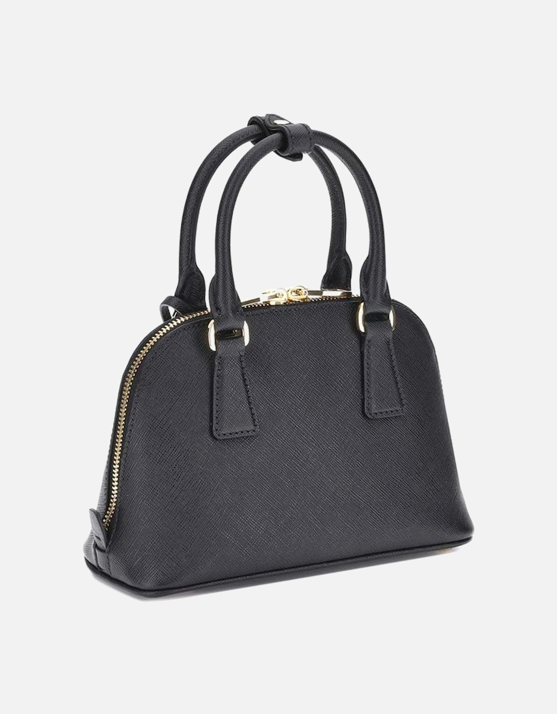 Leather Handbag with Tubular Handles and Top Zip Closure Women - Black