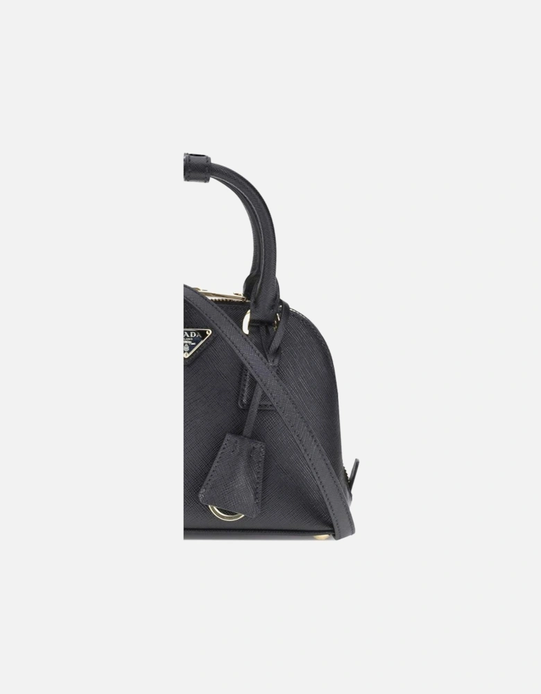 Leather Handbag with Tubular Handles and Top Zip Closure Women - Black