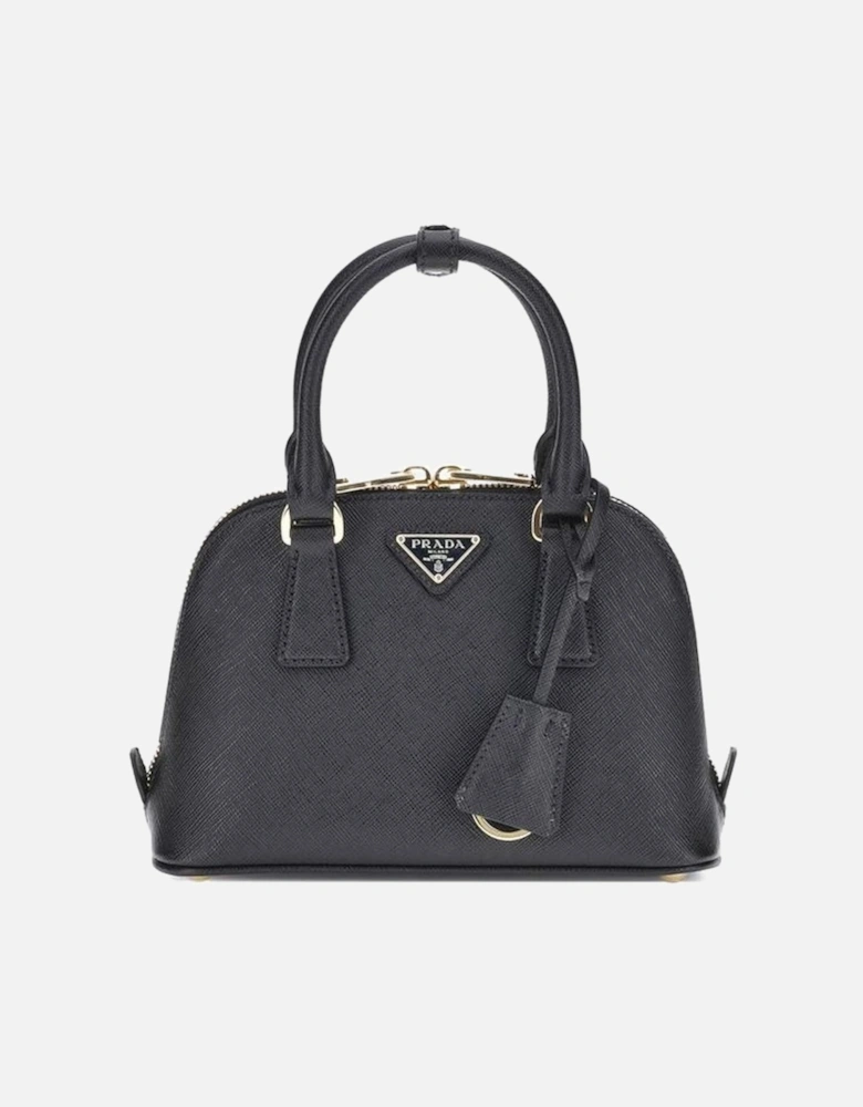 Leather Handbag with Tubular Handles and Top Zip Closure Women - Black