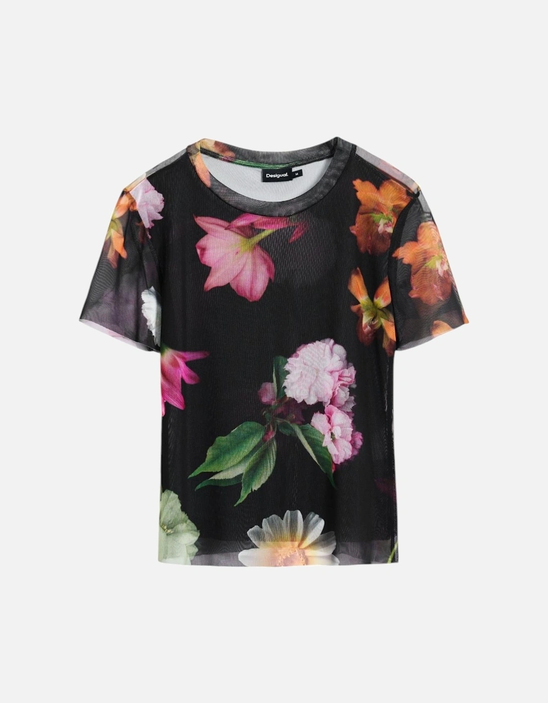 Floral Mesh Short Sleeve Top Women - Black Shirts, 4 of 3
