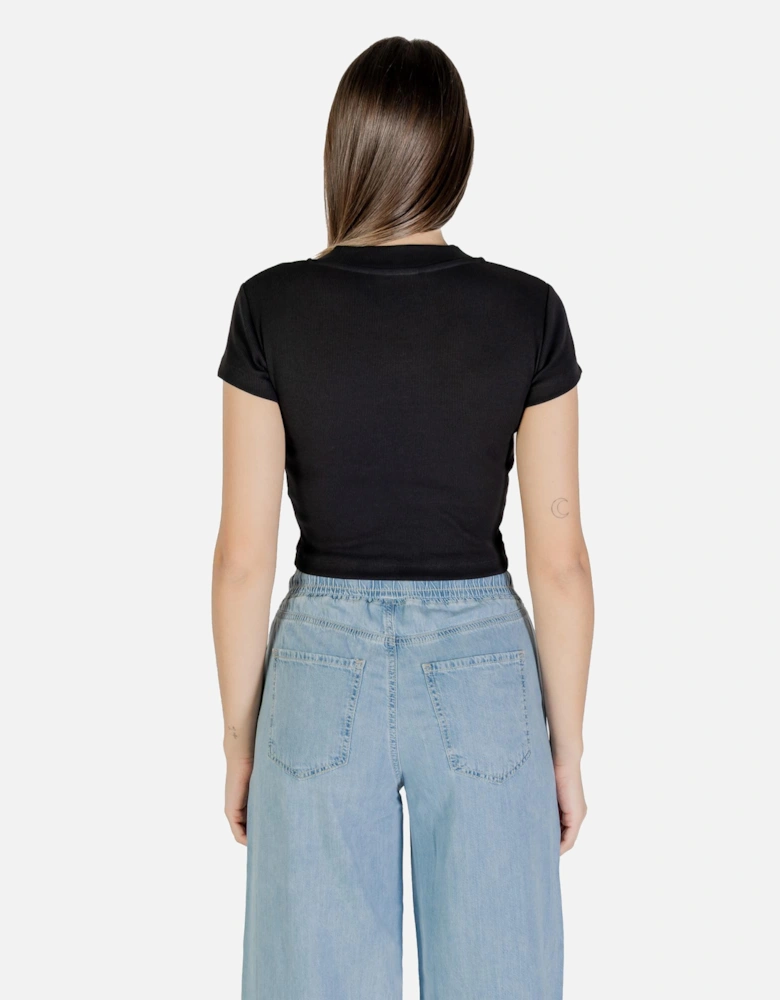 Printed Short-Sleeve Round Neck T-shirt Women - Black Shirts