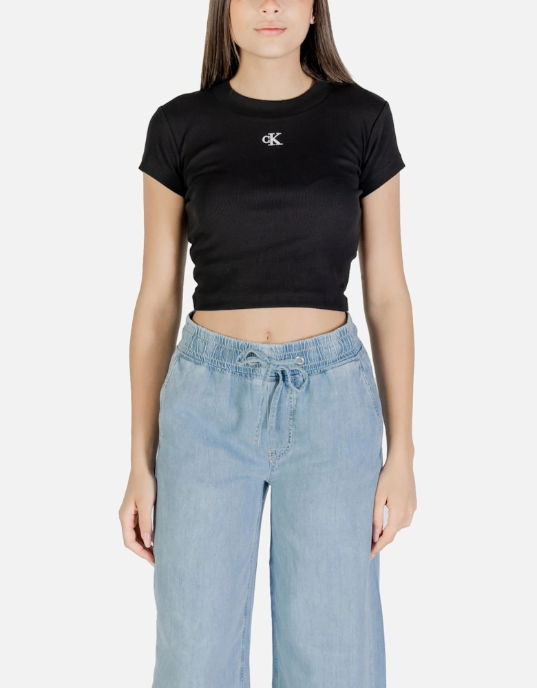 Printed Short-Sleeve Round Neck T-shirt Women - Black Shirts