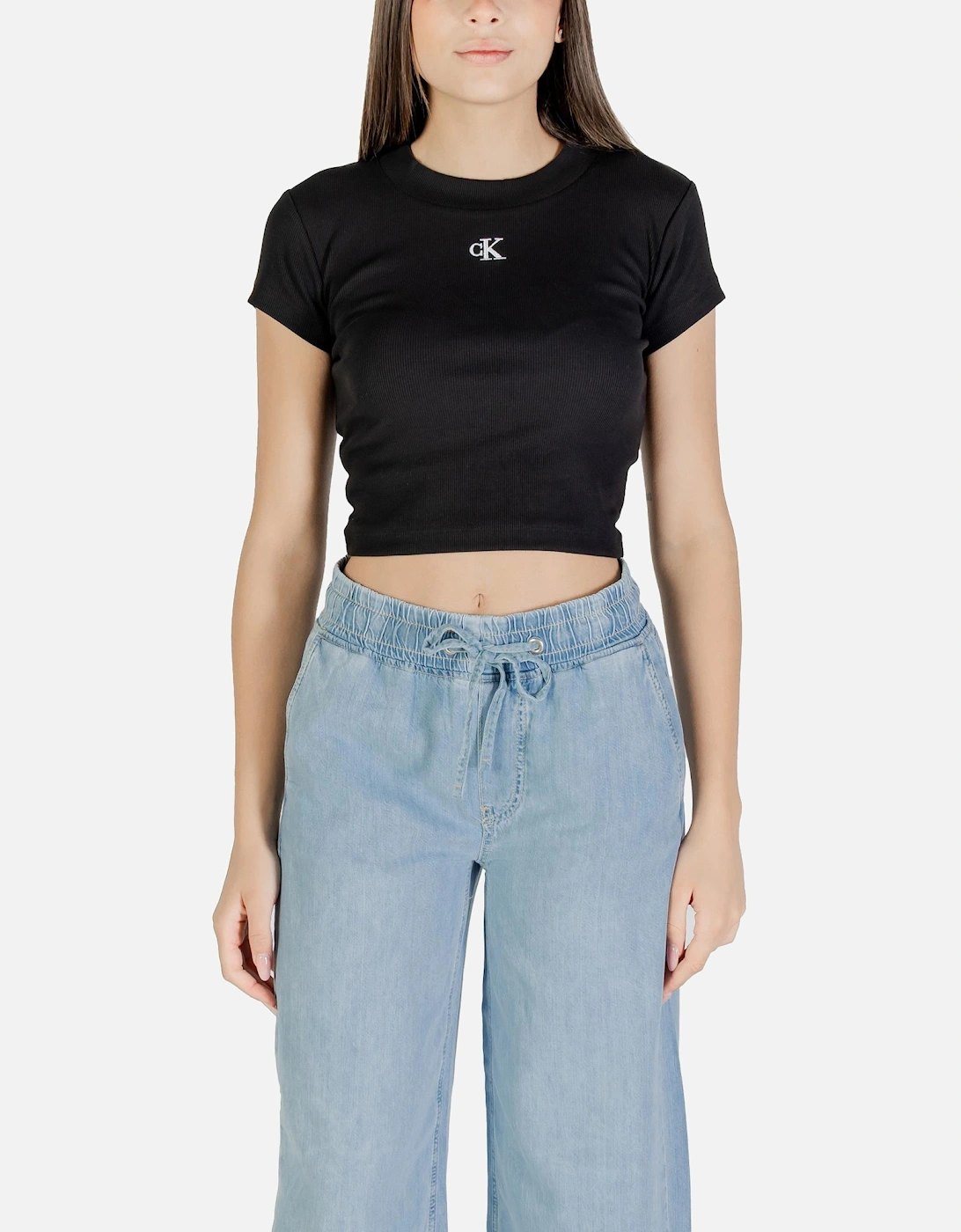 Printed Short-Sleeve Round Neck T-shirt Women - Black Shirts, 4 of 3