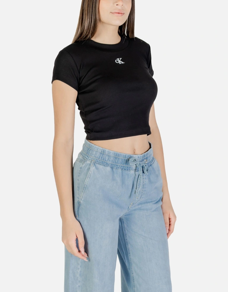 Printed Short-Sleeve Round Neck T-shirt Women - Black Shirts