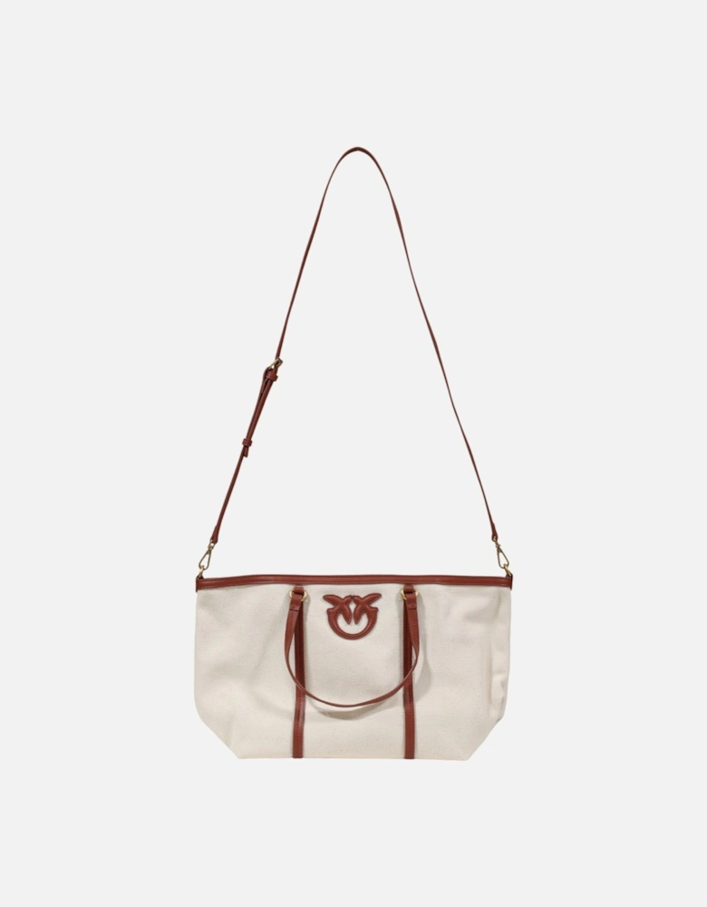 Printed Handbag with Shoulder Strap and Zip Closure Women - Beige Bags
