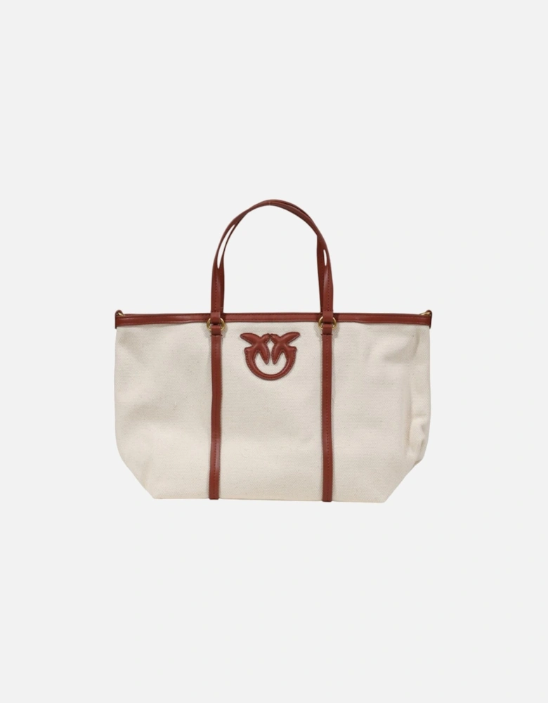 Printed Handbag with Shoulder Strap and Zip Closure Women - Beige Bags