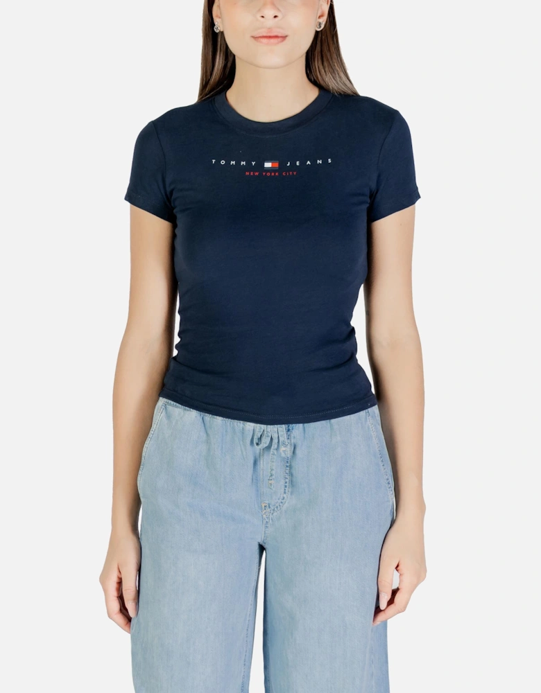 Printed Short Sleeve Cotton T-Shirt Women - Blue Shirts