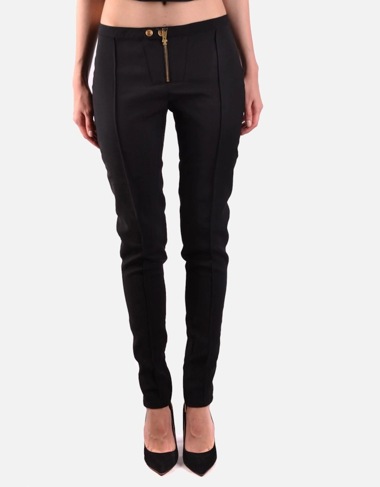 Zip-Automatic Button Wool Blend Trousers Women - Black