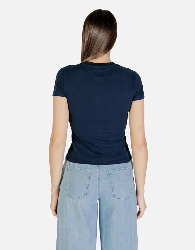 Printed Short Sleeve Cotton T-Shirt Women - Blue Shirts