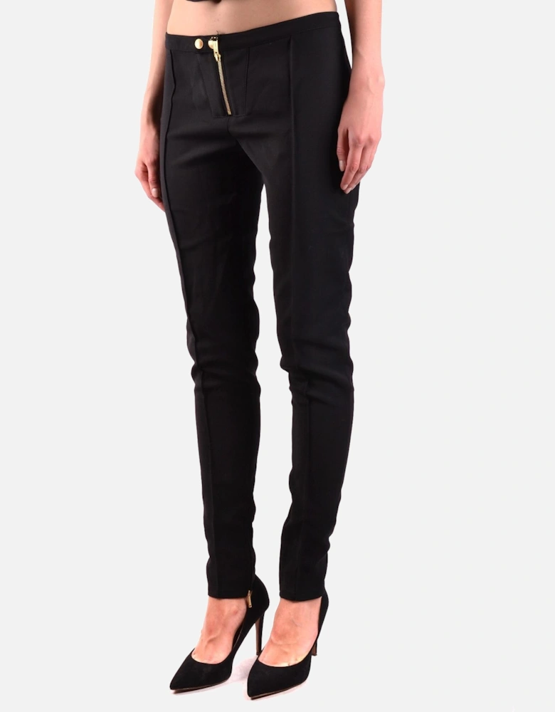 Zip-Automatic Button Wool Blend Trousers Women - Black