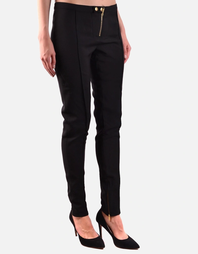 Zip-Automatic Button Wool Blend Trousers Women - Black
