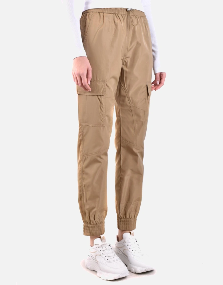 Plain Polyester Trousers with Lace Fastening Women - Mustard