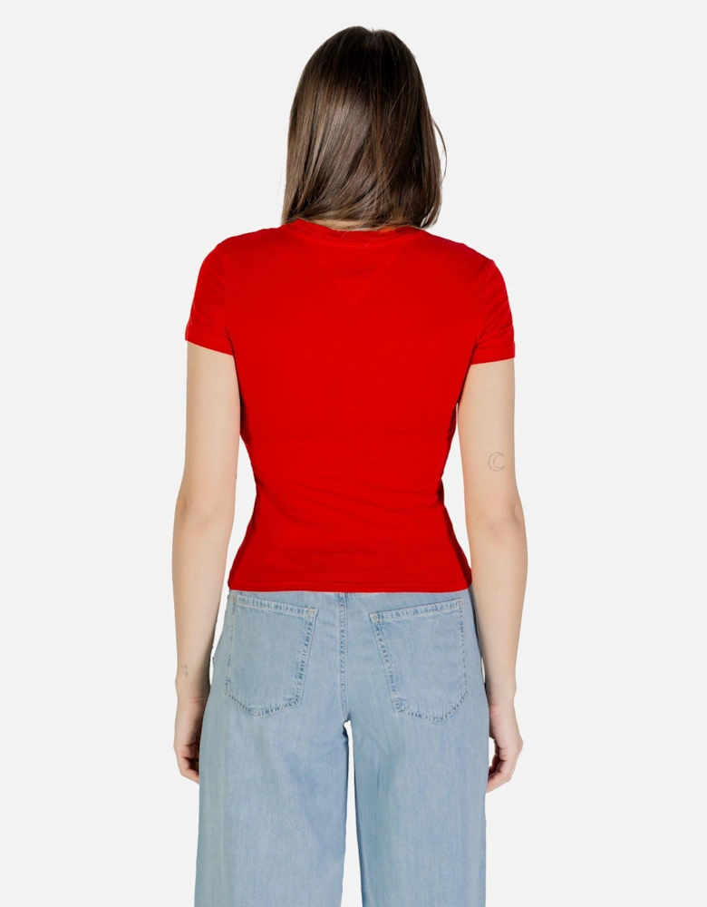 Printed Short Sleeve Round Neck T-Shirt Women - Red Shirts