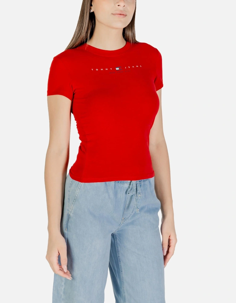 Printed Short Sleeve Round Neck T-Shirt Women - Red Shirts