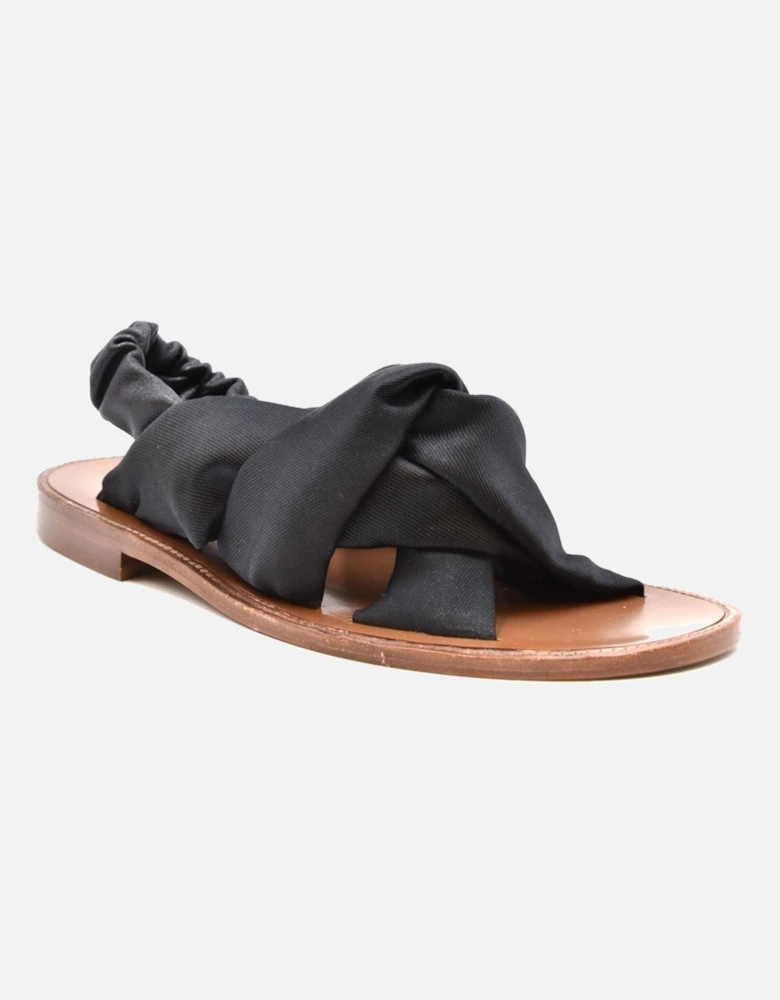 Plain Pattern Leather Lined Synthetic Sole Sandals Women - Black