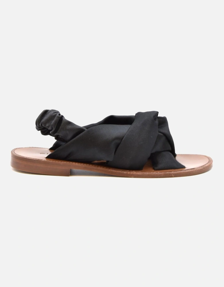 Plain Pattern Leather Lined Synthetic Sole Sandals Women - Black