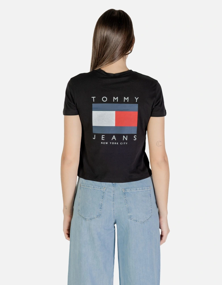 Printed Round Neck Organic Cotton T-Shirt Women - Black Shirts