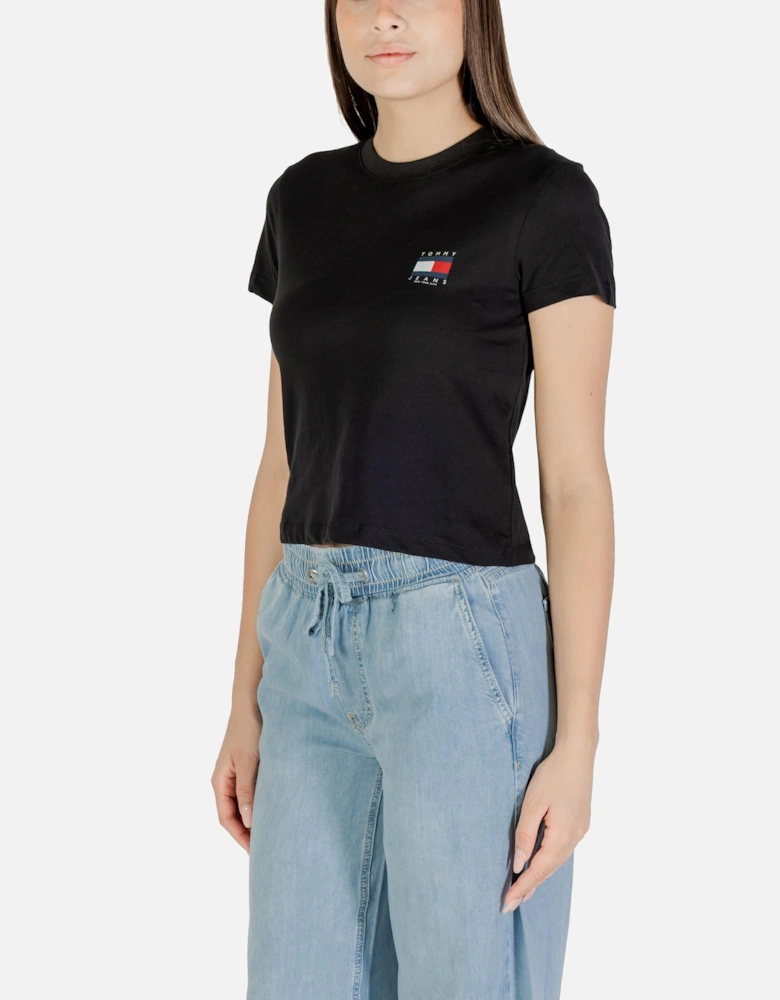 Printed Round Neck Organic Cotton T-Shirt Women - Black Shirts