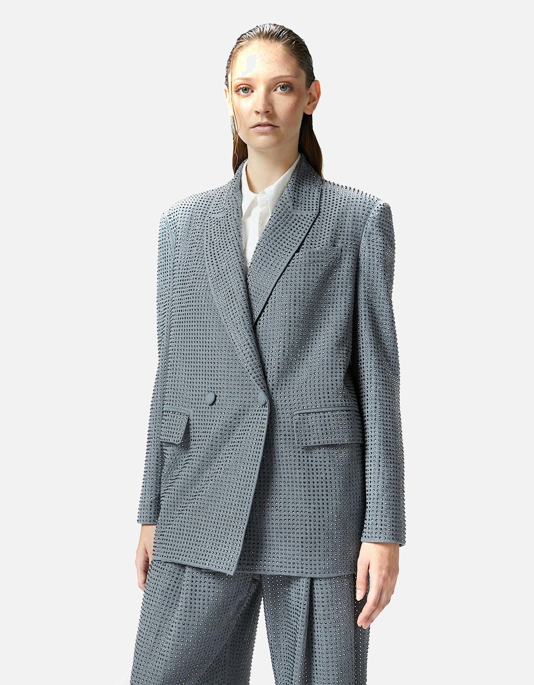 Long Sleeve Buttoned Blazer with Front Pockets Women - Light Blue, 4 of 3