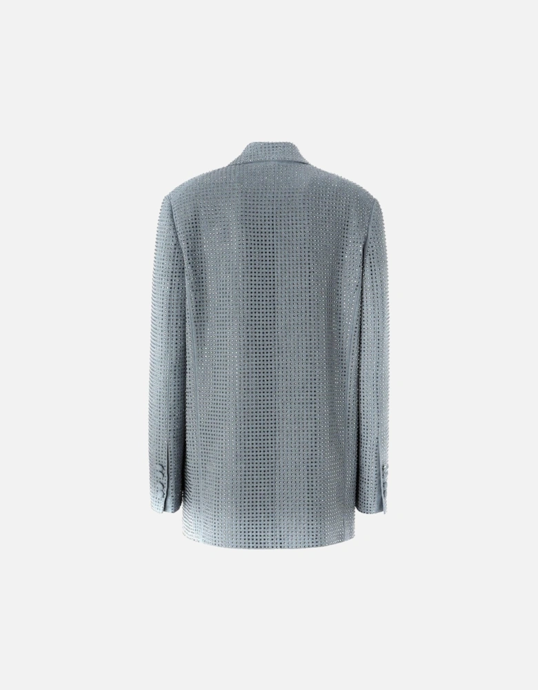 Long Sleeve Buttoned Blazer with Front Pockets Women - Light Blue