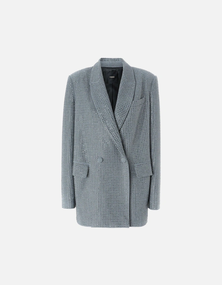 Long Sleeve Buttoned Blazer with Front Pockets Women - Light Blue