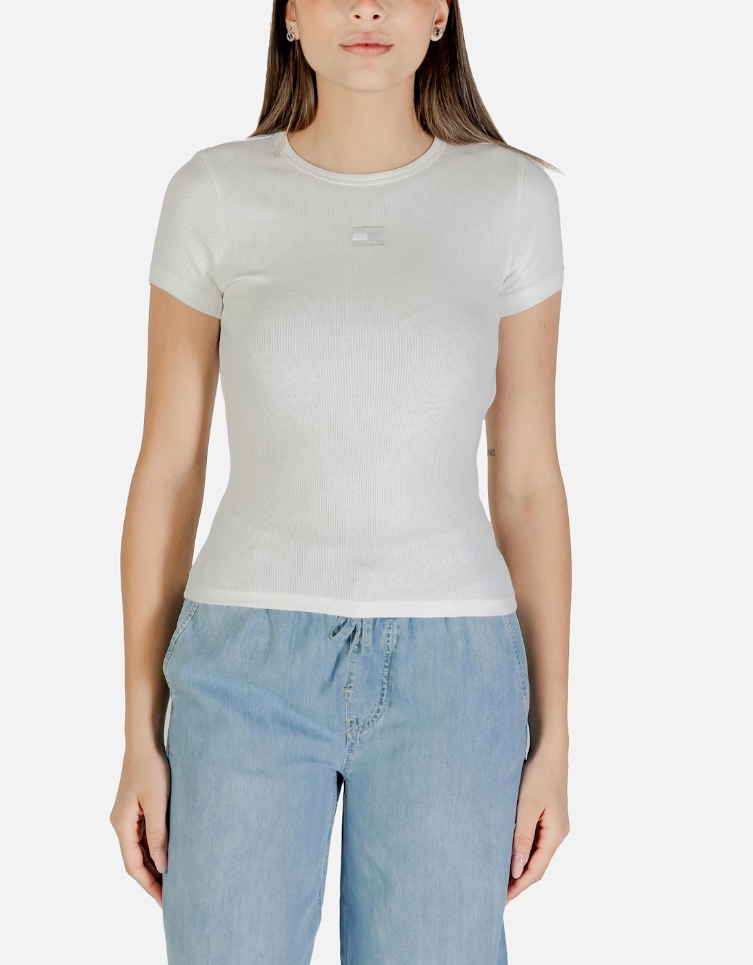 Tommy Hilfiger Women's Cream Round Neck Short Sleeve T-Shirt - Beige Shirts - : Size 14