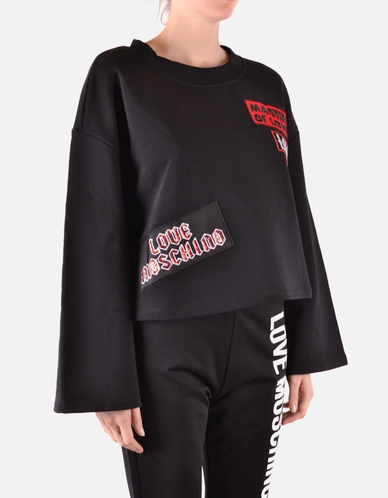 Printed Cotton Sweatshirt with Round Neck Women - Black